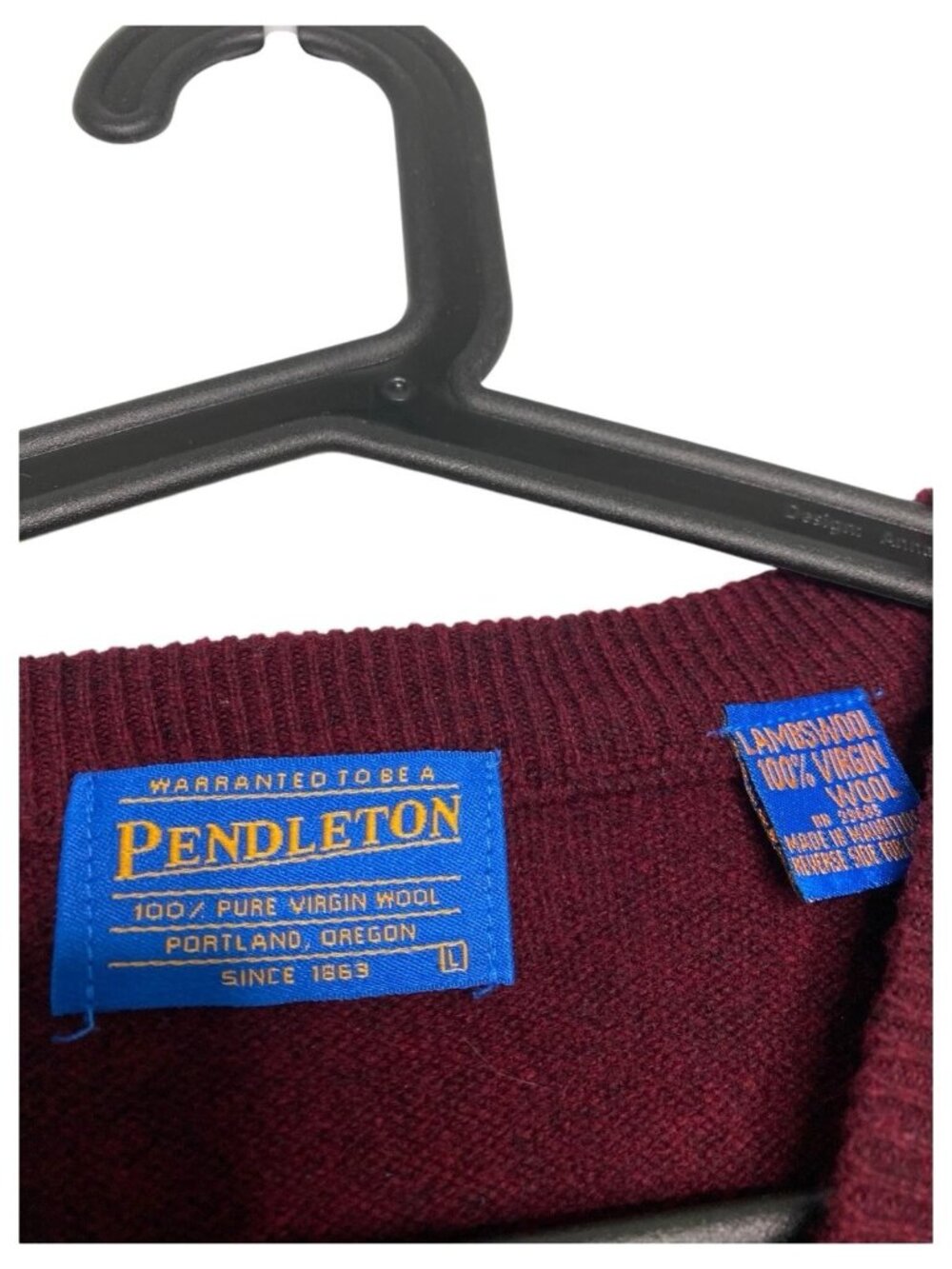 Pendleton Mens Large Sweater Lambswool V-neck Red Wine Maroon Wool Pullover Knit - Picture 3 of 7